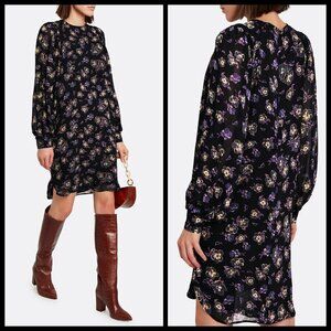 💕GANNI💕 Floral Georgette Mini Shift Dress ~ Black Floral Print 38 EU